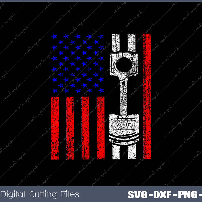 American Flag Piston Muscle Car Patriotic Vintage