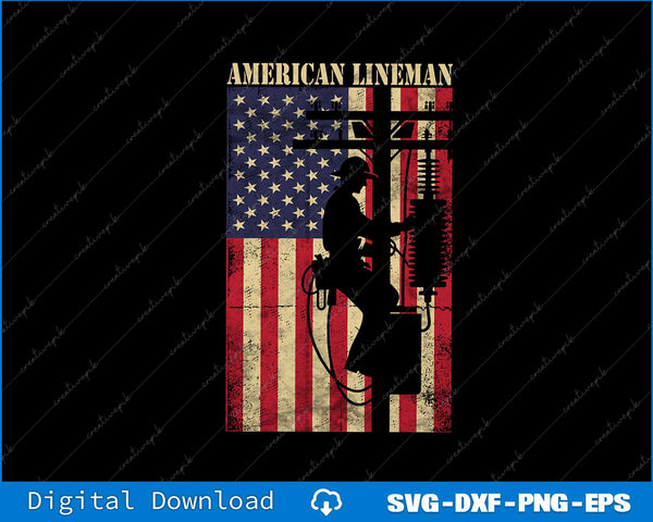 American Lineman American flag Electric Cable SVG PNG Printable Files