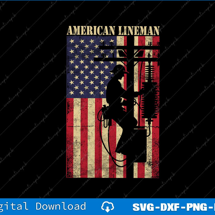 American Lineman American flag Electric Cable SVG PNG Printable Files