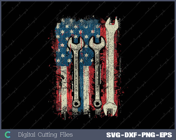 American flag Mechanic wrench shirt patriotic