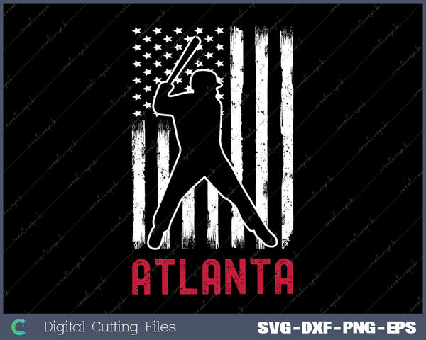 Atlanta American Flag Baseball Weathered SVG PNG Cutting Printable Files