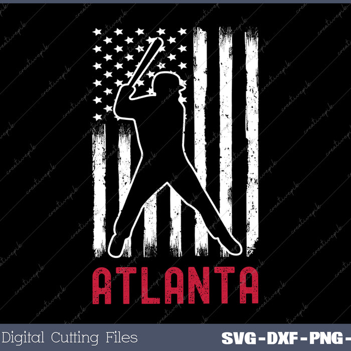 Atlanta American Flag Baseball Weathered SVG PNG Cutting Printable Files