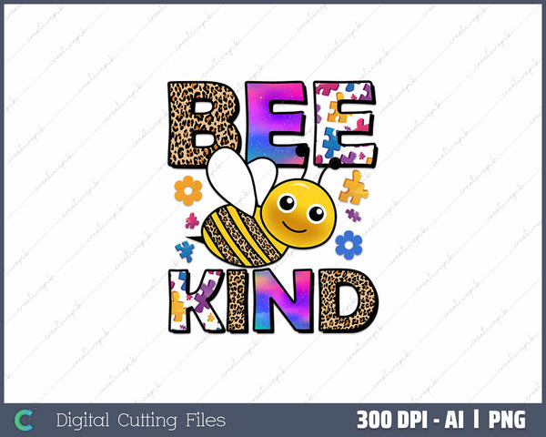 Autism Awareness Bumble Bee Be Kind Autistic AI PNG Sublimation File