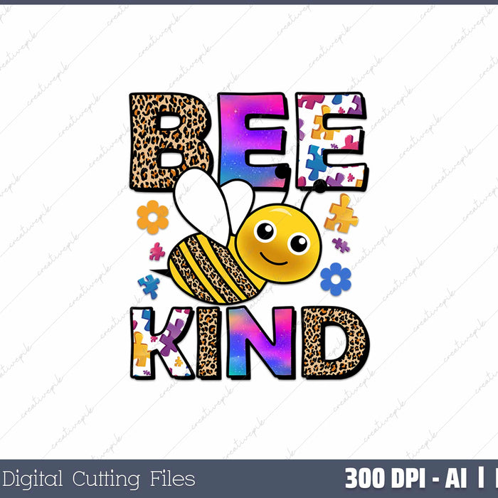 Autism Awareness Bumble Bee Be Kind Autistic AI PNG Sublimation File