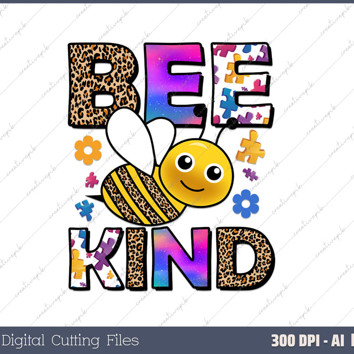 Autism Awareness Bumble Bee Be Kind Autistic AI PNG Sublimation File