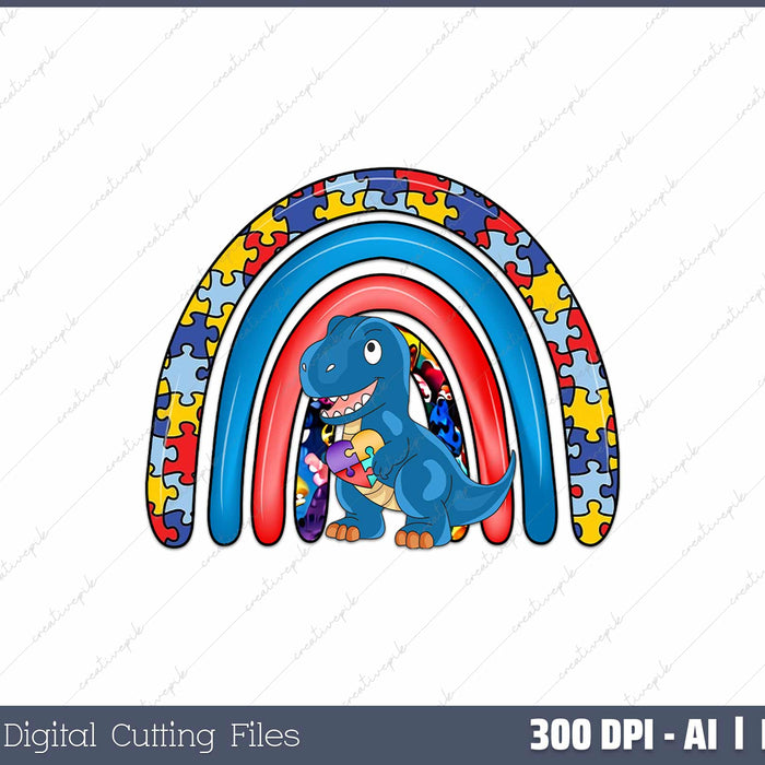 Autism Awareness Dinosaur Colorful Autism AI PNG Sublimation File