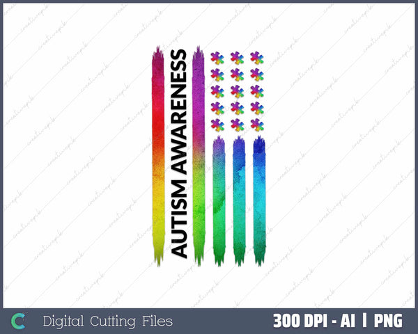 Autism Awareness Mom Dad USA flag Autistic AI PNG Sublimation File