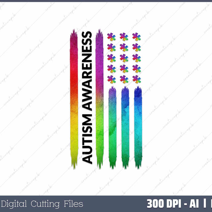 Autism Awareness Mom Dad USA flag Autistic AI PNG Sublimation File