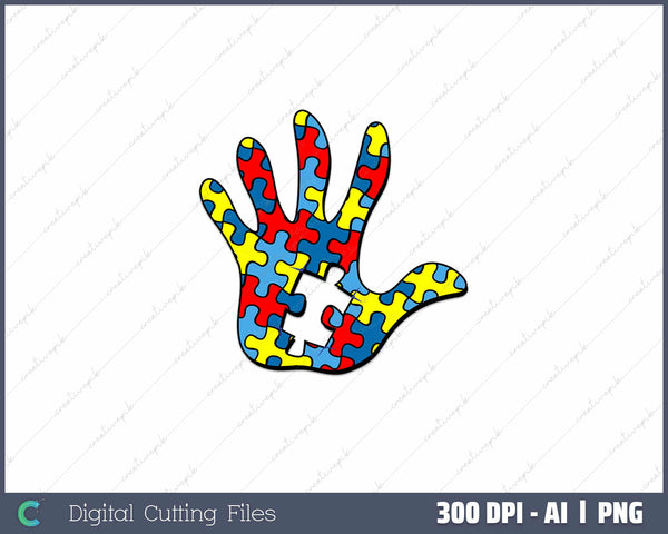 Autism Awareness Painted Hand Puzzle Piece AI PNG Sublimation File