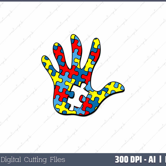 Autism Awareness Painted Hand Puzzle Piece AI PNG Sublimation File