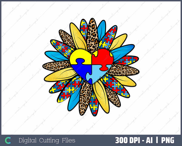 Autism awareness sunflower be kind autism AI PNG Sublimation File