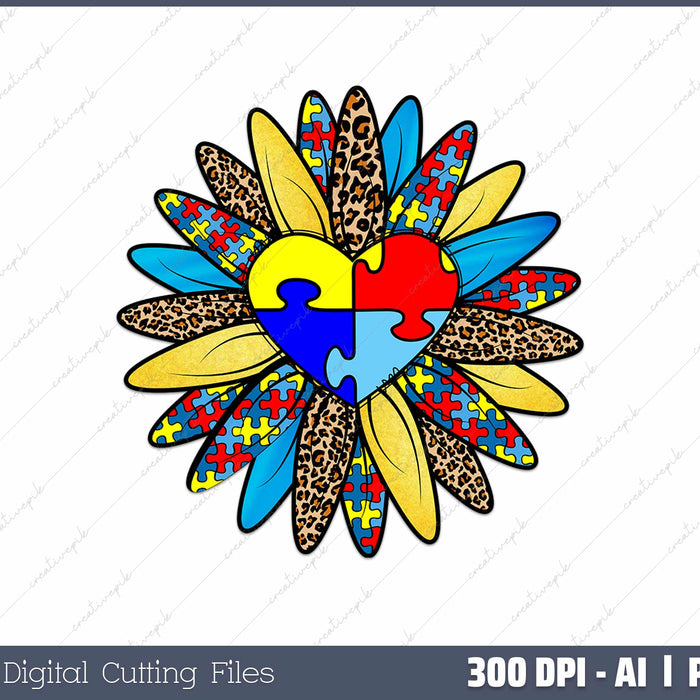 Autism awareness sunflower be kind autism AI PNG Sublimation File