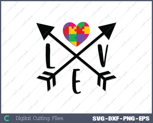 Autism heart Love arrows Autism awareness Autism puzzle piece SVG PNG Cutting Printable Files