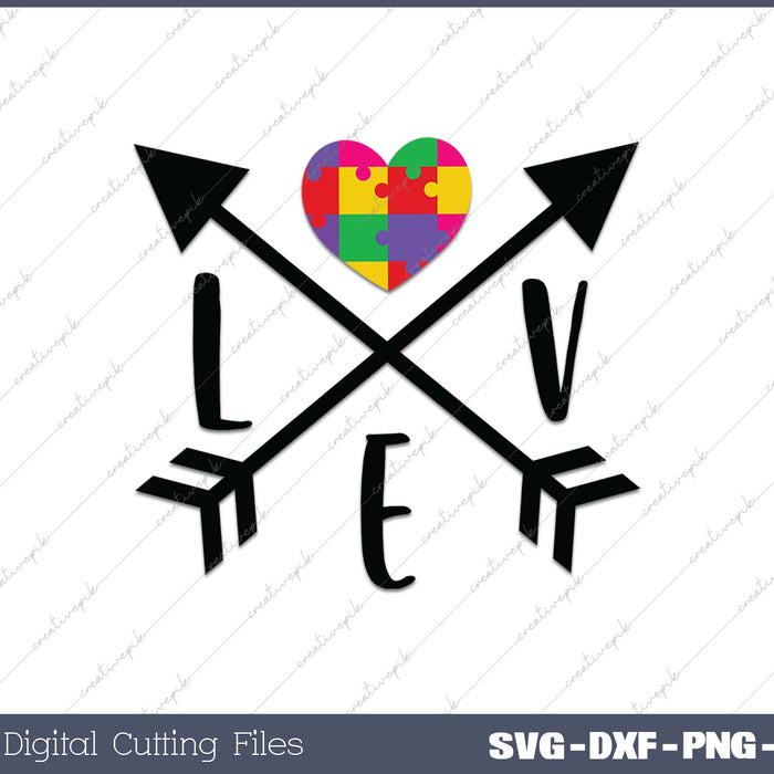 Autism heart Love arrows Autism awareness Autism puzzle piece SVG PNG Cutting Printable Files