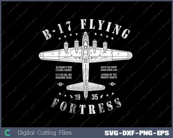 B17 Flying Fortress Vintage WWII Aircraft SVG PNG Printable Files