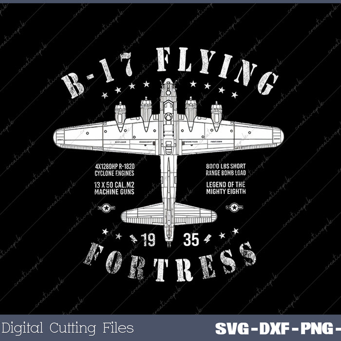 B17 Flying Fortress Vintage WWII Aircraft SVG PNG Printable Files