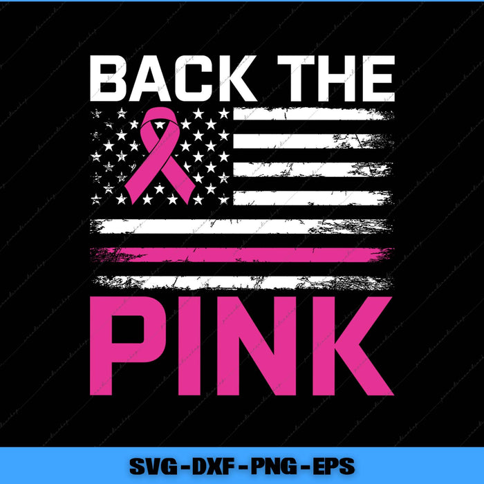 American flag with pink ribbon and 'Back the Pink' text on a black background