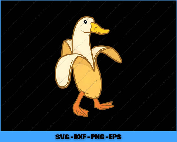 Cartoon duck with banana peel on a black background