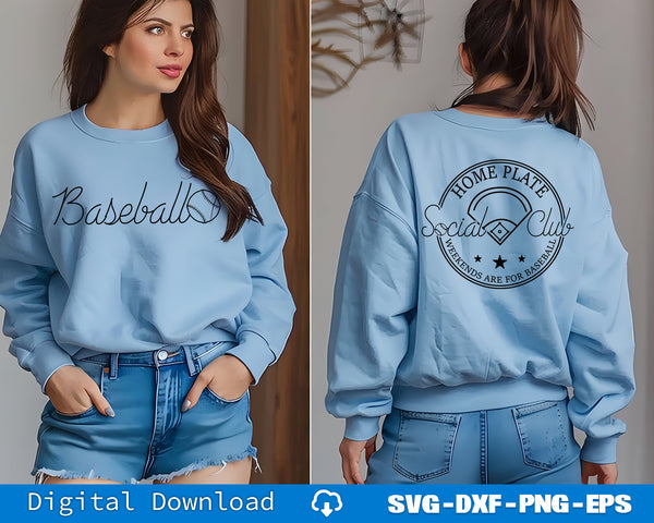 Baseball, Baseball Mom Home Plate Social Club, Sleeve Baseball Svg Back And Front File
