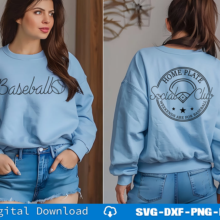 Baseball, Baseball Mom Home Plate Social Club, Sleeve Baseball Svg Back And Front File