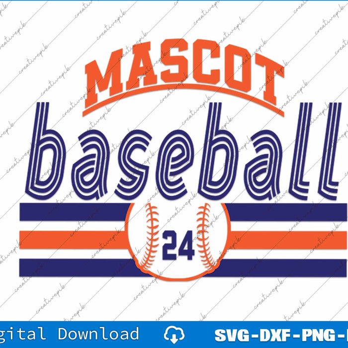 Mascot Baseball 24, Team Template Baseball Mom SVG PNG Printable Files