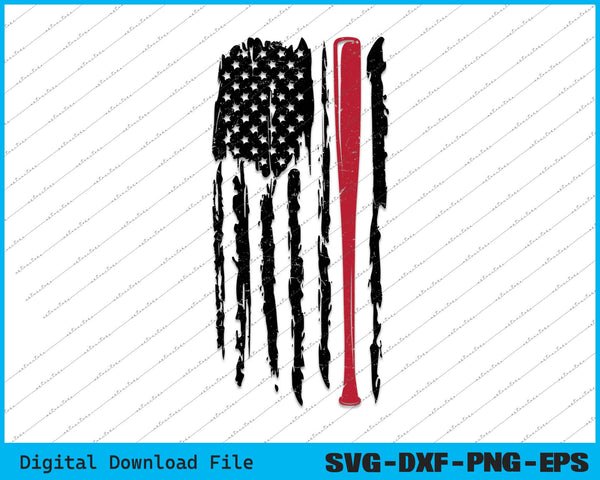 Baseball Bat Distressed American Flag SVG PNG Cutting Files