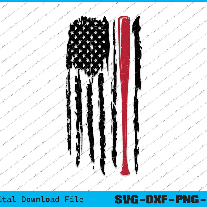 Baseball Bat Distressed American Flag SVG PNG Cutting Files