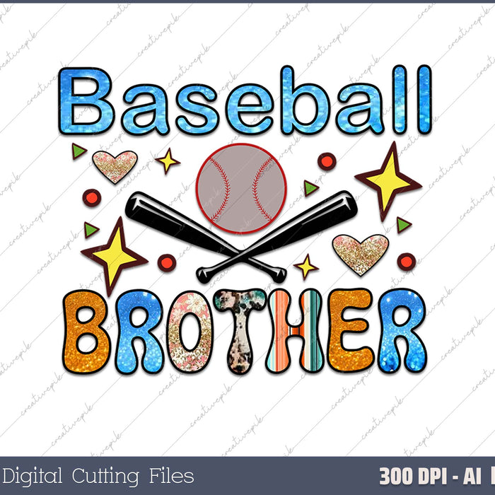 Baseball Brother Laces Little League Big Bro Matching Family AI PNG Sublimation File