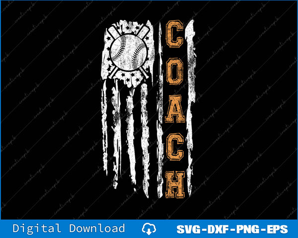 Baseball Coach American Flag Baseball Trainer Coaching SVG PNG Files