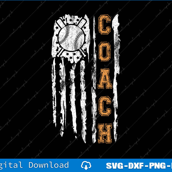 Baseball Coach American Flag Baseball Trainer Coaching SVG PNG Files