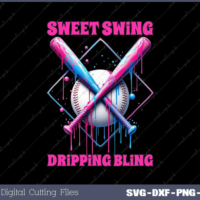 Baseball Drip Sweet Swing Dripping Bling SVG PNG Cutting Printable Files