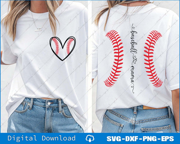 Baseball Heart, Baseball Mama Funny Baseball SVG PNG Back And Frond Files