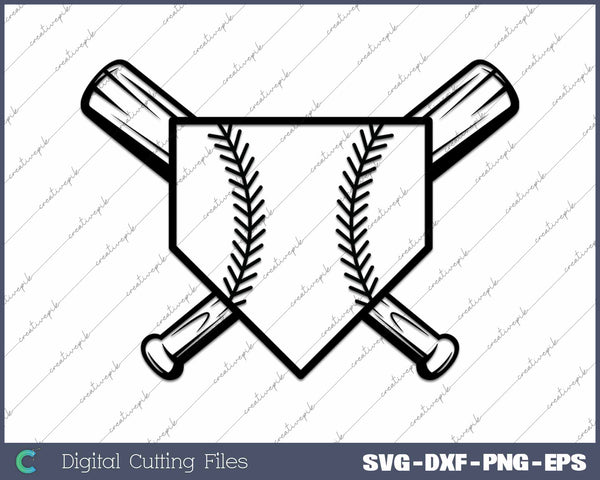 Baseball Home Plate Cross Bats SVG PNG Cutting Printable Files