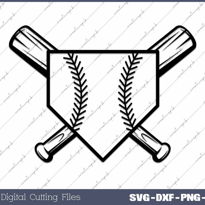 Baseball Home Plate Cross Bats SVG PNG Cutting Printable Files