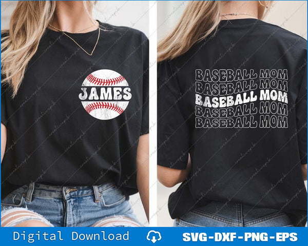 Baseball Mom Distressed, Custom Baseball Name SVG PNG Back And Front Files