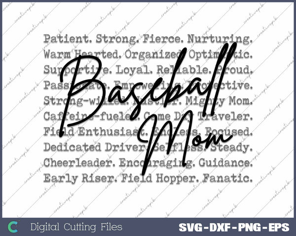 Baseball Mom Typography Game Day Baseball Season SVG PNG Cutting Printable Files