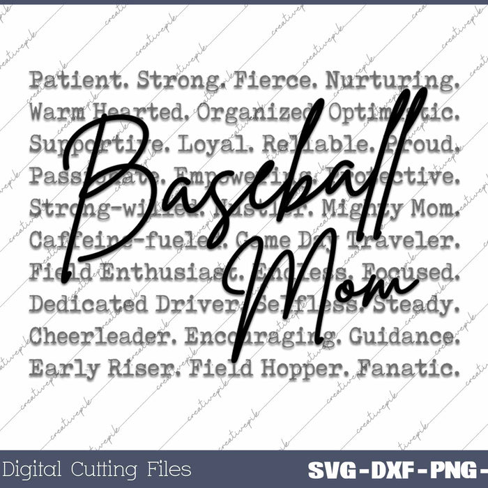 Baseball Mom Typography Game Day Baseball Season SVG PNG Cutting Printable Files