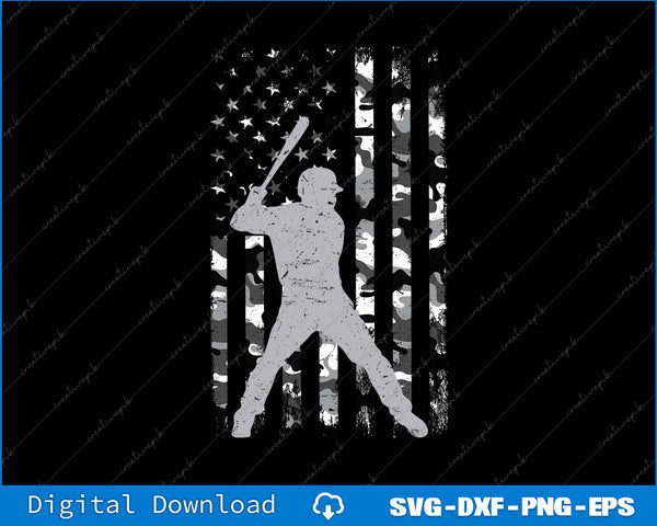Baseball Player American Flag USA Camouflage Patriotic SVG PNG Cutting Files
