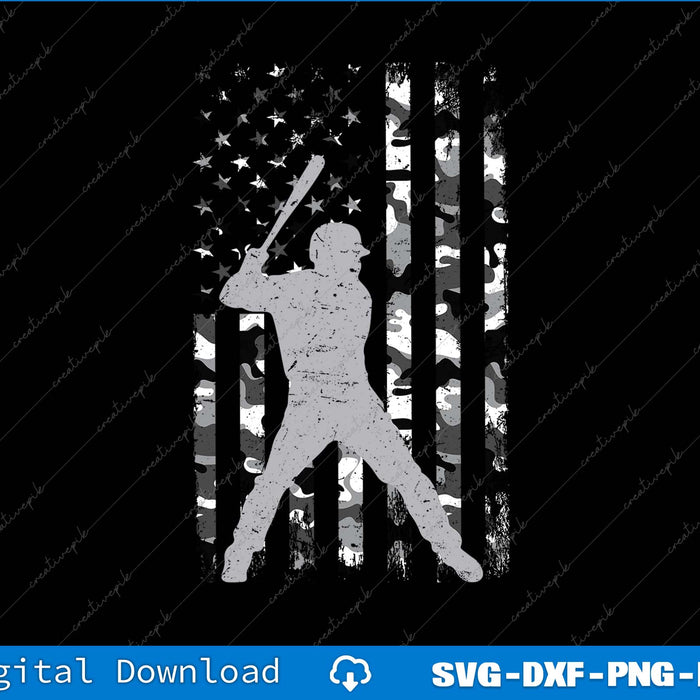 Baseball Player American Flag USA Camouflage Patriotic SVG PNG Cutting Files
