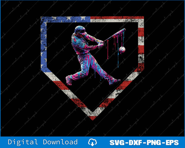 Baseball Player Drip Vintage American Flag SVG PNG Printable Files