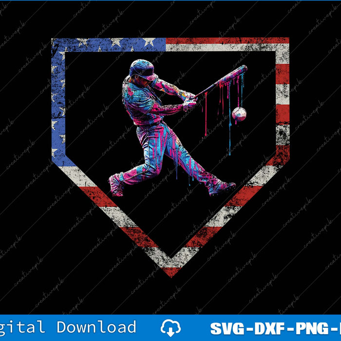 Baseball Player Drip Vintage American Flag SVG PNG Printable Files
