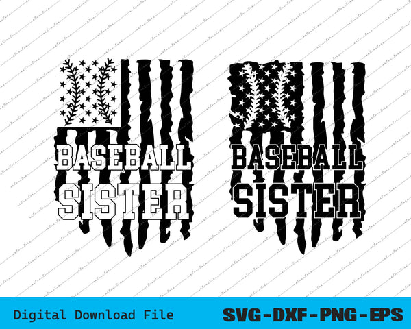 Baseball Sister American USA Flag SVG PNG Cutting Printable Files