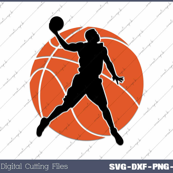 Basketball Player Silhouette With The Ball SVG PNG Printable Files