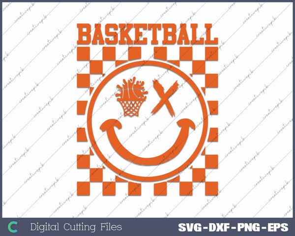 Basketball Retro Smile Face SVG PNG Cutting Printable Files