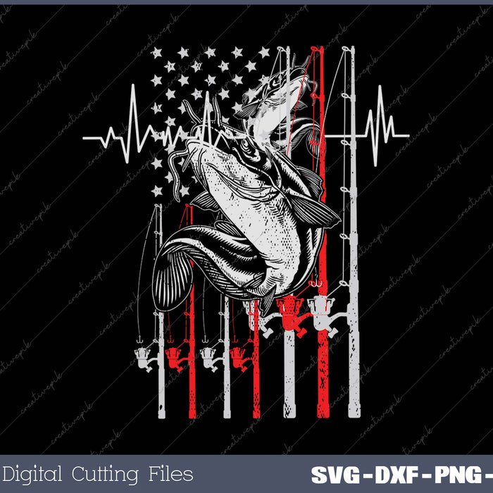 Bass Fish US American Flag Patriotic Fishing Fisherman Gift SVG PNG Cutting Printable Files