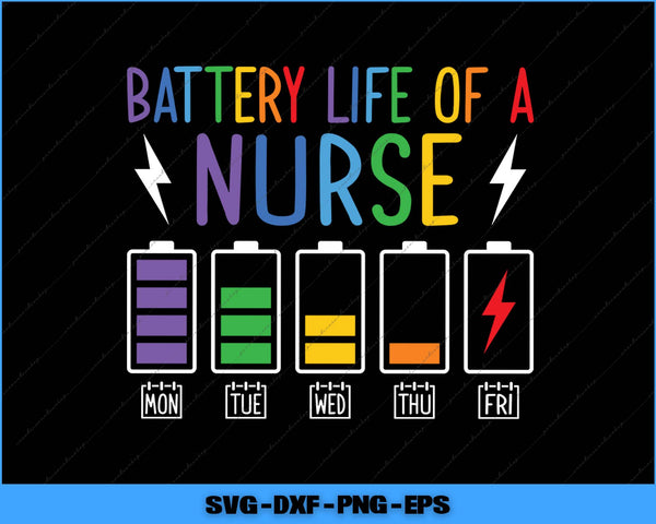 Colorful graphic with 'Battery Life of a Nurse' text and battery icons on a black background.