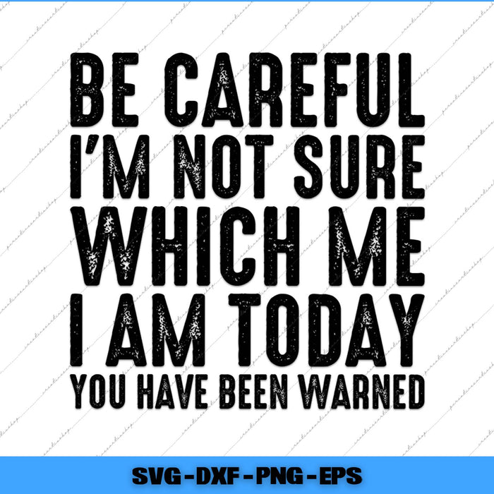 Text graphic with humorous quote 'Be careful I'm not sure which me I am today you have been warned' on a white background.