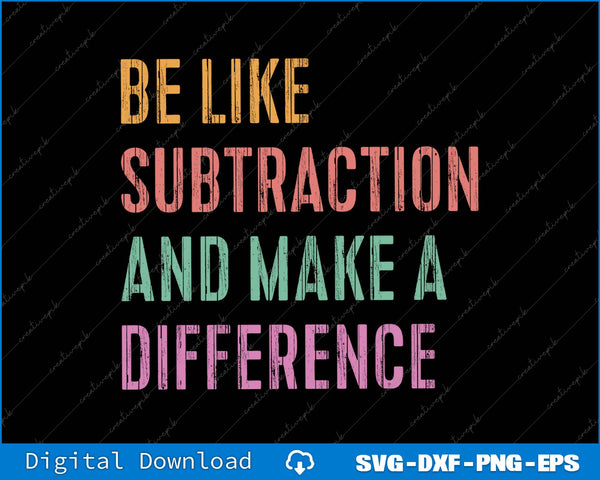 Motivational quote 'Be like subtraction and make a difference' in colorful text on a black background.