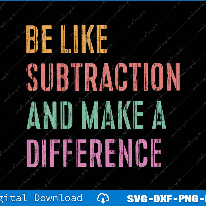 Motivational quote 'Be like subtraction and make a difference' in colorful text on a black background.