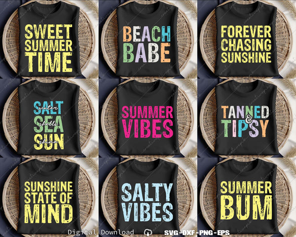 Beach Babe, Salty Vibes, Summer Bum, Summer Vibes, Sweet Summer Time SVG Bundle File